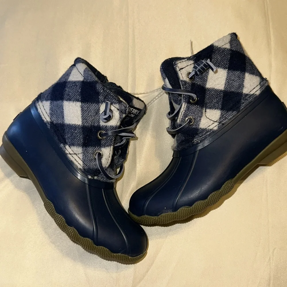 Sperry Top Sider Saltwater Toddler Sz 8 11 Blue Plaid Wool Waterproof Duck Boot